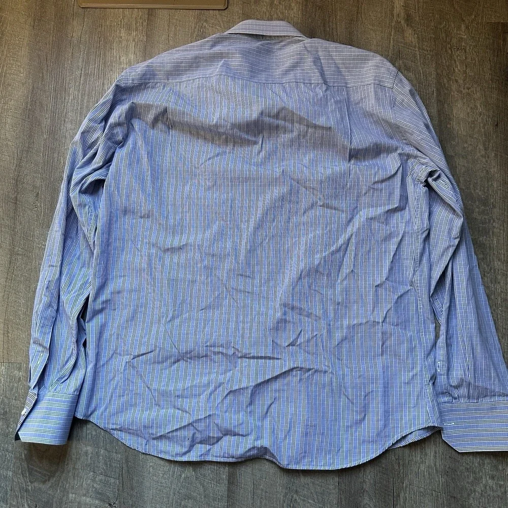 Canali Shirt Mens 43 17 Blue Plaid Dress Long Sleeve Button Front Italy‎ Cotton